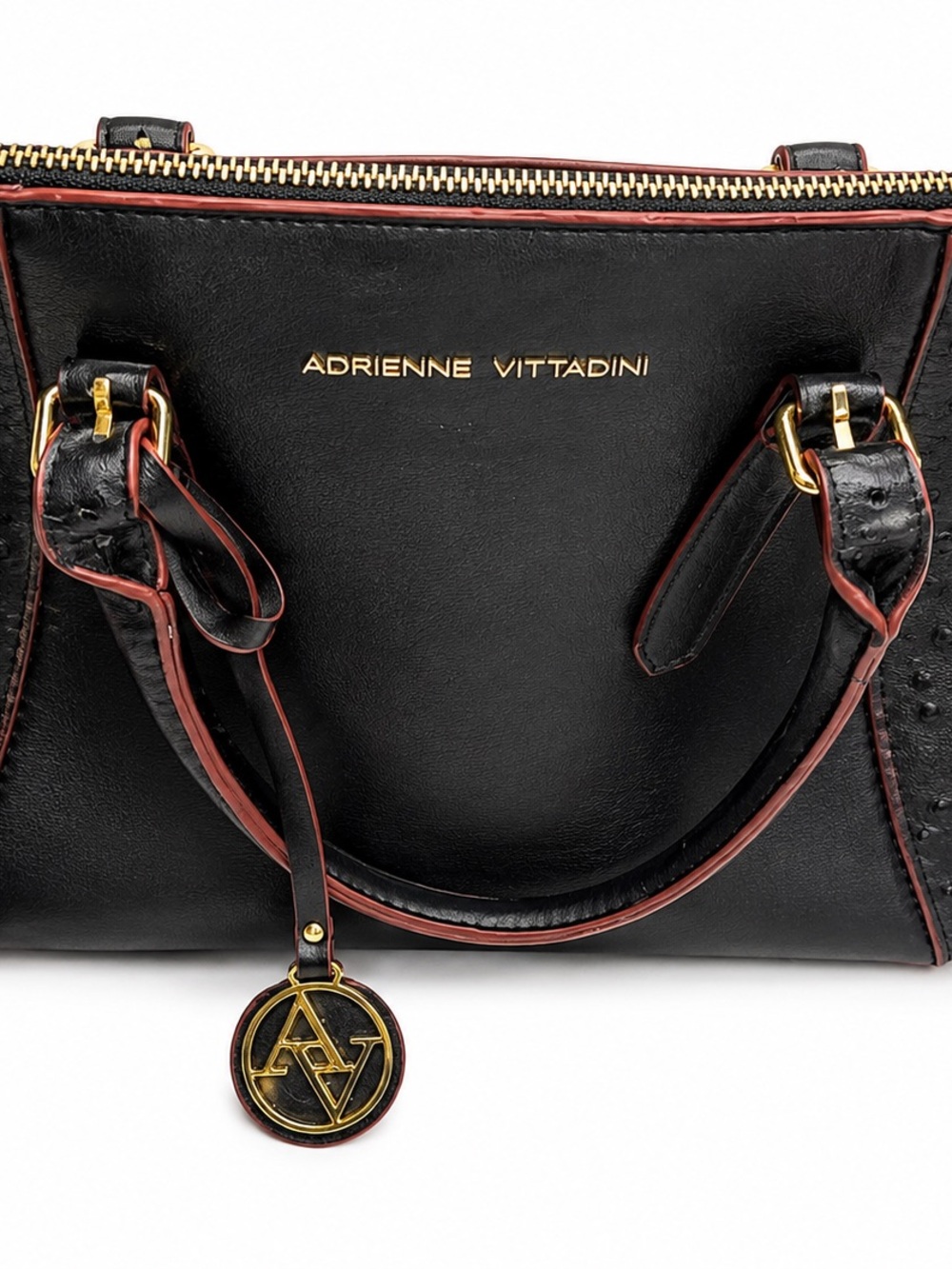 Adrienne Vittadini Genuine Leather Black Satchel Bag Vintage